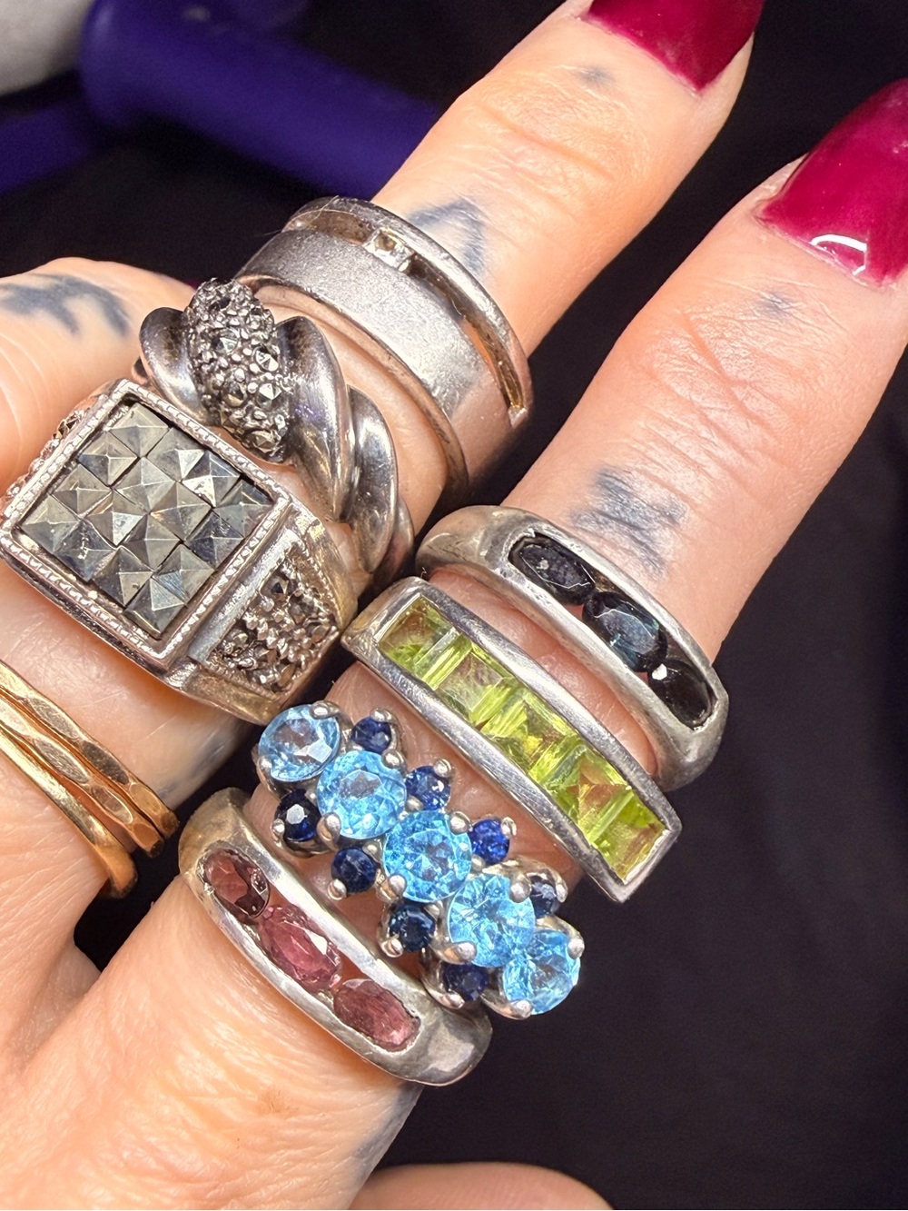 Sterling Silver and Gemstone Rings - lot of 7 - sizes 5-7